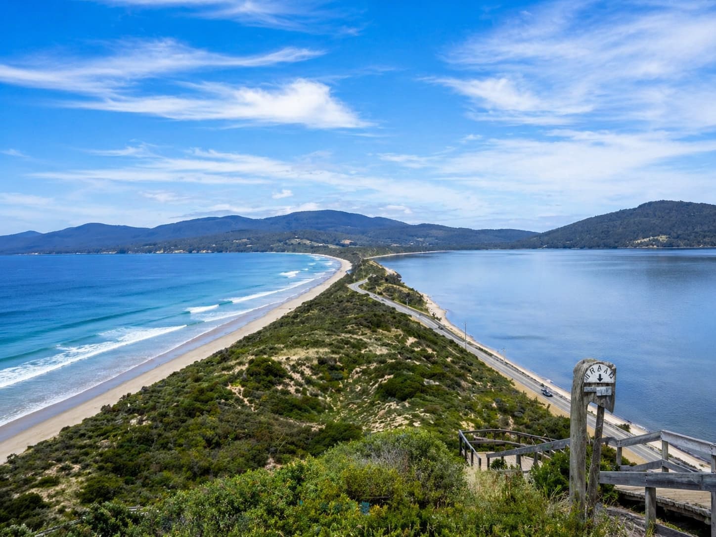 Bruny Island narrow neck isthmus from above