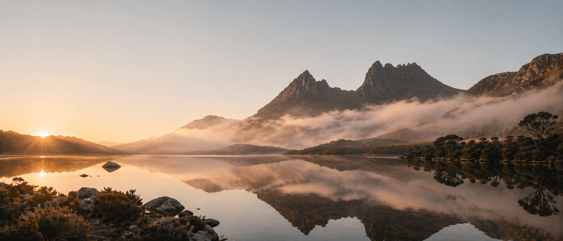 Cradle Mountain rising above Dove Lake